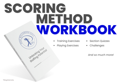 Scoring Method Workbook cover with text listing features like training exercises, playing exercises, section quizzes, and challenges.