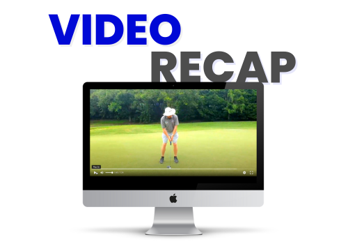 Computer screen displaying a video of a person playing golf, with the words 'Video Recap' in bold blue and gray text above.